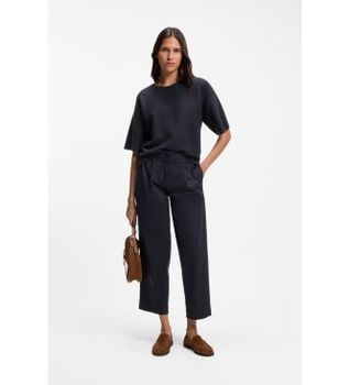 BOSS para mujer. 50556593 Pantalón chino loose fit en sarga de algodón elástico marino (46), Casual