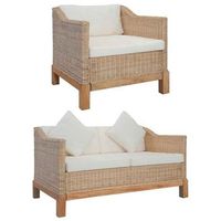 juego de sofas de 2 piezas con cojines de ratan natural vidaxl