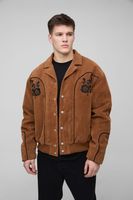chaqueta tall estilo western de ante sintetico con bordado brown