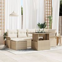 juego de sofa de jardin  de 7 piezas con cojines beige poliratan v4319 unico  beige