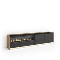 mueble tv television muebles de salon almacenaje 207x50x37 cm para tv hasta 80 chimenea electrica led estilo moderno negro y roble