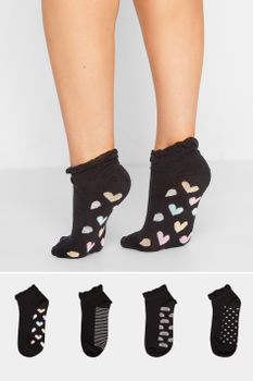 Juego 4 Pares Calcetines Tobilleros Negros Plantas Con Diseños