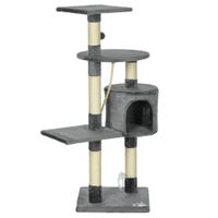 pawhut rascador para gatos altura 116 cm arbol para gatos con postes de sisal cueva plataformas y juguetes gris oscuro