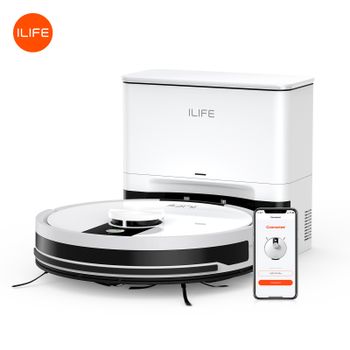 Robot Aspirador y Fregador ILIFE A12 Pro, Estación de Autovaciado para 60 Días, Navegación LiDAR, Mapeo del Hogar, Zonas Prohibidas, Control por WiFi 2.4G/App/Alexa/Control Remoto, para Pisos Duros