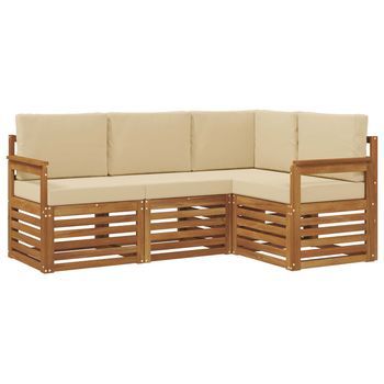 Juegos De Sofás 4 Piezas | Mueble De Jardín Natural Y Beige Madera De Acacia Sólida