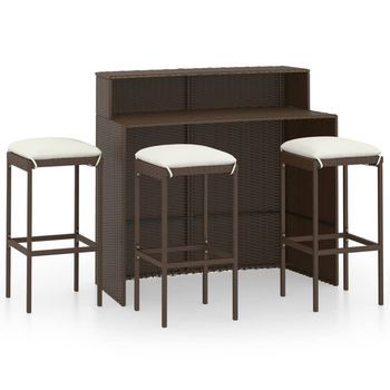 Conjunto De Muebles De Bar Para Jardín 4 Uds | Mesa Y Sillas Y Cojines Marrón