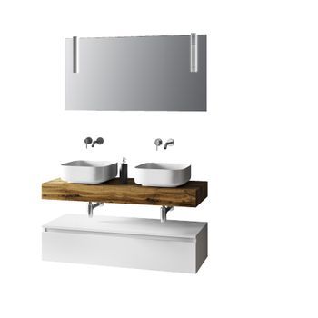Composición Baño Lavabo Doble 7 Piezas Astra Miel/roble Blanco En Mdf
