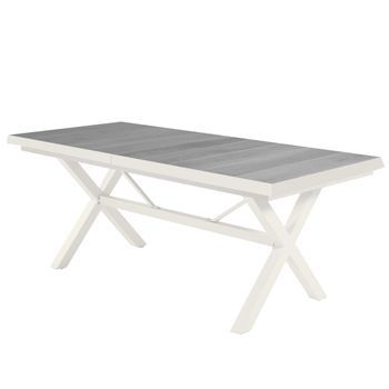 Mesa Extensible 162-202, Tablero Cerámica, Aluminio Y Cerámica, Color Blanco Envejecido, 162-202 Cm X 92 Cm X 78 Cm Alto