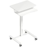 homcom escritorio regulable sentado-de pie escritorio movil con bandeja para teclado ruedas y estructura de acero blanco   aosom espana