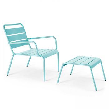 Sillón Reclinable Y Reposapiés De Metal Turquesa, Palavas - Oviala