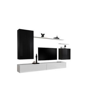 Conjunto De Muebles De Salón Colección Switch Ii Diseño, Color Negro Y Blanco Brillante.