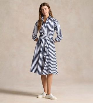 Polo Ralph Lauren para mujer. 211891428001 Vestido Camisero marino (42), Casual, Algodón, Manga larga