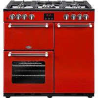 belling kensington 90dft dual fuel range cooker - red  chrome red