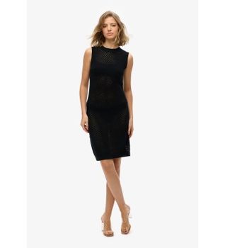 Superdry para mujer. W8011870A Minivestido de ganchillo Chevron negro (L), Casual, Fiesta, Algodón, Sin mangas / Tirantes