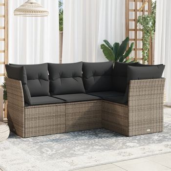 Conjunto De Sofás De Jardín 4 Uds | Mueble Jardin Mesa Y Sillas Y Cojines Ratán Sintético Gris Cfw897136