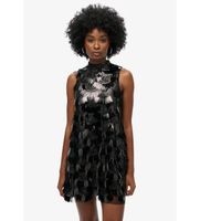 superdry para mujer w8011771a vestido evase con lentejuelas y flecos negro m fiesta poliester sin mangas  tirantes
