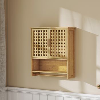 Armario De Baño De Pared De Bambú Mdf Homcom 62x20x66 Cm Natural