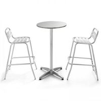 mesa de bar de aluminio y 2 taburetes oviala