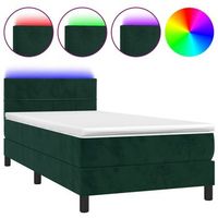 cama para adultos  cama box spring colchon y led terciopelo verde oscuro 100x200cm