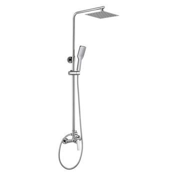 Kibath Columna De Ducha Monomando Six | Altura Regulable 79-125 Cm | Latón Macizo Cromo Brillo | Diseño Cuadrado Con Rociador Efecto Lluvia Y Alcachofa | Ideal Techos Altos