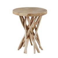 mesa auxiliar de madera de teca marron
