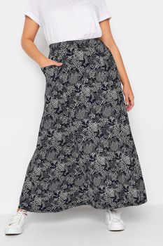 Yours Falda Larga Azul Marina Estampada, Mujer Curvy Y Tallas Grandes, Yours