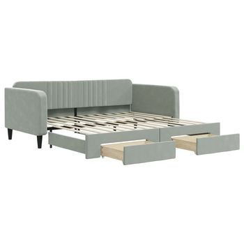 Sofá Cama | Cama Para Adulto | Sofá Convertible Nido Con Cajones Terciopelo Gris Claro 100x200 Cm
