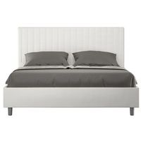 cama tapizada 120x190 cm imitacion piel cappuccino con cuadros sunda sin somier y sin box spring-color blanco-ropa de cama 140x200 cm-opcion con base y caja