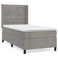 cama individual  cama para adultos  cama box spring con colchon terciopelo gris claro 80x200 cm