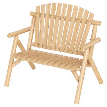 Costway Banco de Jardín Doble Madera Respaldo Alto Reposabrazos Asiento Listones Carga 300kg Patio Terraza 115x80x106cm Natural