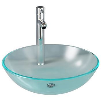 Lavabo De Baño Moderno | Lavabo Con Grifo Y Tapón Pulsador Cristal Templado Esmerilado