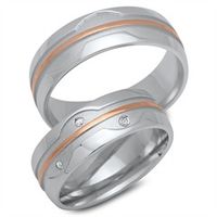 alianzas 8 quilates oro rojo-blanco 3 diamantes