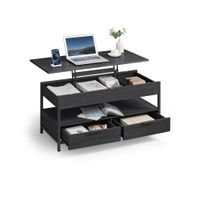 mesa de centro elevable marron rustico y negro tinta gris ahumado  negro tinta  50p x 100a cm