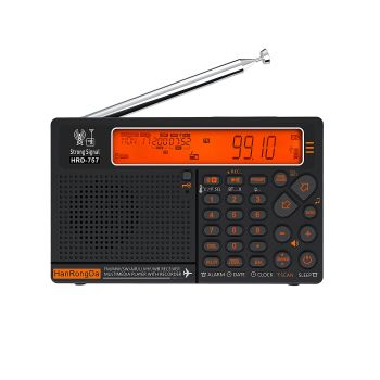 HanRongDa HRD-757 W3 Radio portátil de múltiples bandas con linterna LED y alarma SOS, reproductor multimedia Bluetooth,