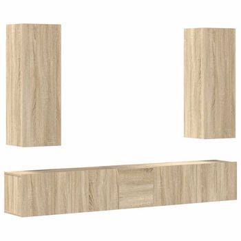 Set De Muebles Para Tv | Mueble De Salón | Gabinete De Tv 5 Pzas Madera Contrachapada Roble Sonoma