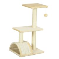 pawhut arbol para gatos de 3 niveles torre para gatos con postes de sisal tablero para rascar y bola colgante crema