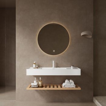 Mueble De Lavabo - Mueble Para Baño - Madera Y Resina - Natural Y Blanco (120x46x20.7cm)