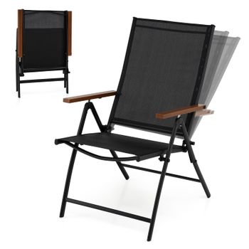 Costway Juego de 2 Sillas Plegables para Exterior Ligera con Respaldo Reclinable Marco Metal para Picnic Playa Sin Montaje Carga 150kg Negro