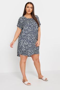 Yours Vestido Recto Azul Estampado Leopardo, Mujer Curvy Y Tallas Grandes, Yours