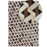 alfombra de cuero marron y gris patron geometrico 160 x 230 cm rustico boho tuglu