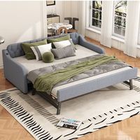 cama nido 90180 x 200 cm con cabecero tapizado sofa cama - tejido de lino - toma usb - gris sin colchon