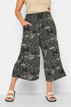 Yours Culottes Negros Estampado Patchwork, Mujer Curvy Y Tallas Grandes, Yours