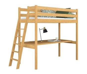 Cama alta de madera con escritorio n02 pino natural