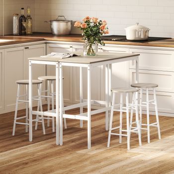 Mesas Altas Con Taburetes De Mdf Acero Homcom 105x40x90 Cm Natural
