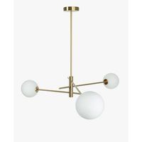 lampara de techo colgante de metal bernice con 3 bolas de cristal opalino acabado dorado