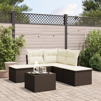 Set Sofás De Jardín 6 Uds | Juego De Muebles De Jardín Y Cojines Ratán Sintético Marrón Cfw27746
