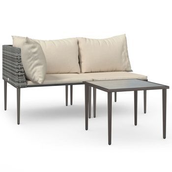 Set De Muebles De Jardín 3 Pzas Y Cojines Ratán Sintético Gris Cfw203481