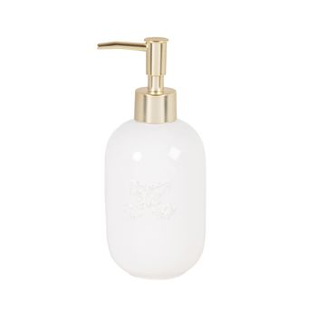 Dispensador de jabón de loza blanca con relieve