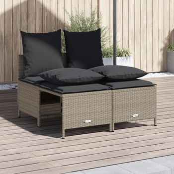 Set De Sofás De Jardín 4 Uds | Mueble Jardin Mesa Y Sillas Y Cojines Ratán Sintético Gris Cfw80081