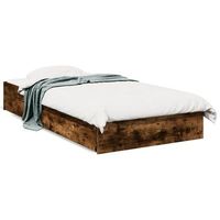 cama individual  cama para adultos  cama con cajones madera de ingenieria roble ahumado 75x190 cm